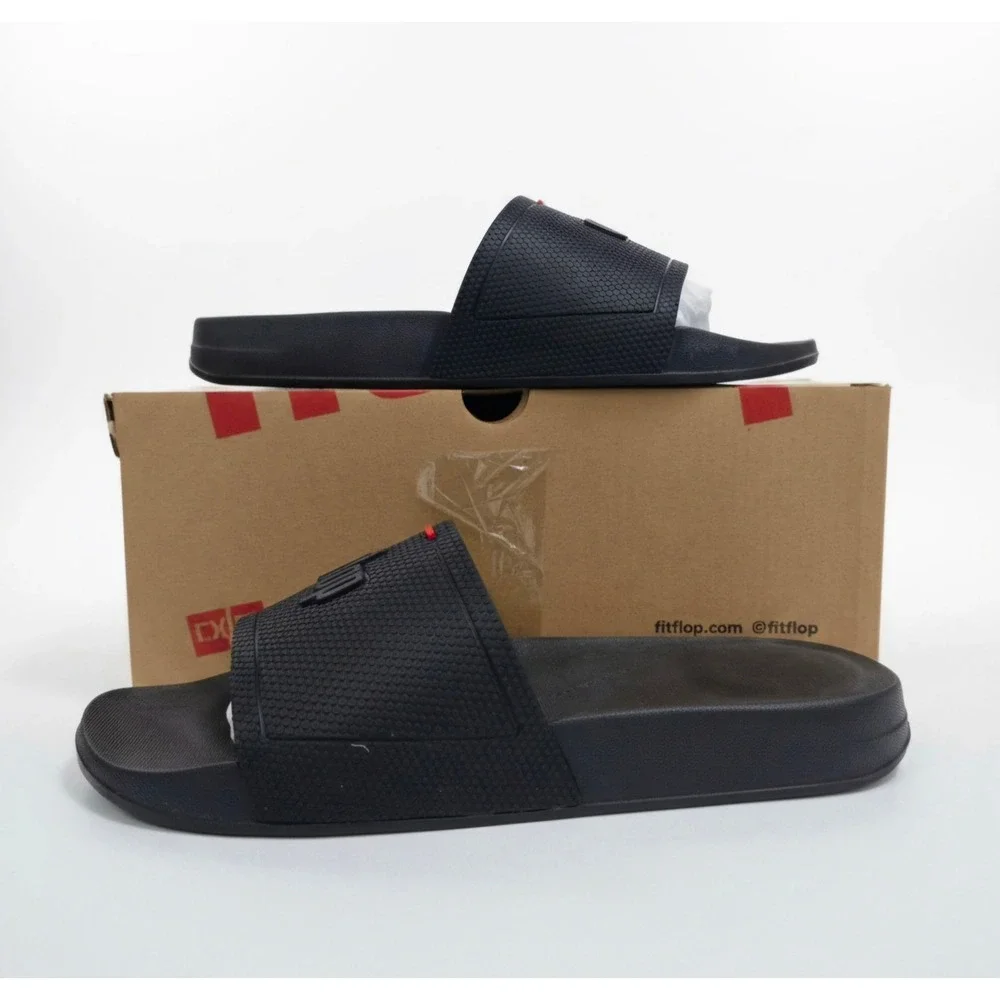 FitFlop iQushion Slides All Black Rubber Sandals DG8-090-050 Mens 7 Womens 9